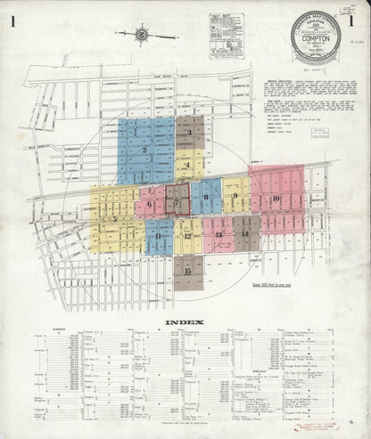 Sanborn Fire Insurance Map from Compton, Los Angeles County, California (1925), Sheet #0001 - Complete Map Set gallery image, historic Sanborn map, vintage wall art, California California