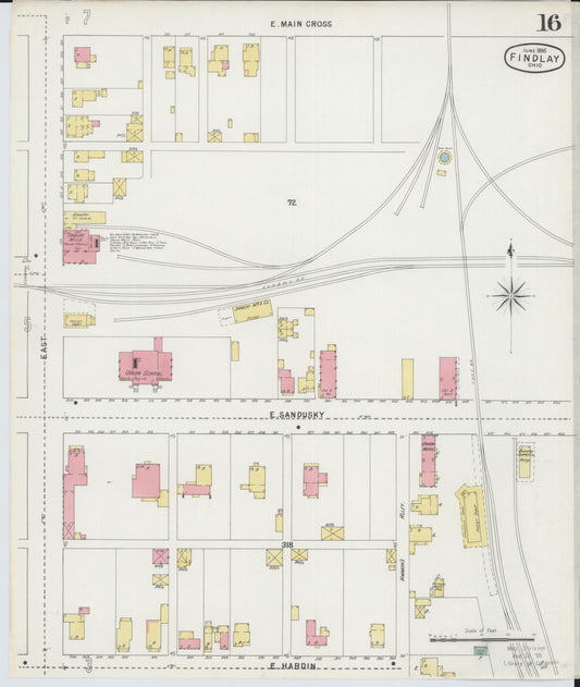 Sanborn Fire Insurance Map from Findlay, Hancock County, Ohio (1895), Sheet #0016 - Historic Sanborn Fire Insurance Map Print, vintage old map wall art, antique decor, genealogy gift, Ohio Ohio map