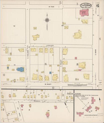 Sanborn Fire Insurance Map from Statesboro, Bulloch County, Georgia (1922), Sheet #0006 - Complete Map Set gallery image, historic Sanborn map, vintage wall art, Georgia Georgia