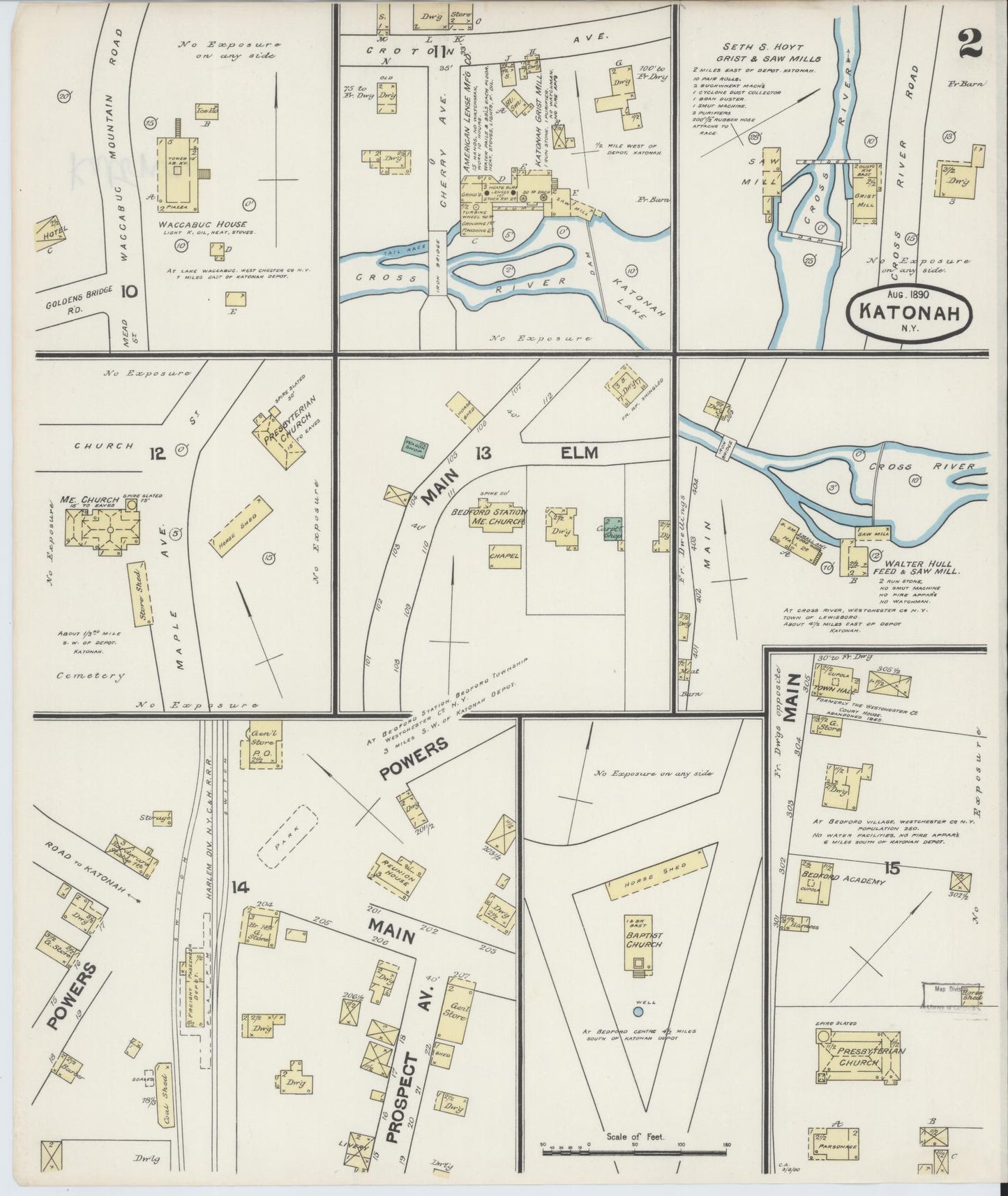 Sanborn Fire Insurance Map from Katonah, Westchester County, New York (1890), Sheet #0002 - Complete Map Set gallery image, historic Sanborn map, vintage wall art, New York New York