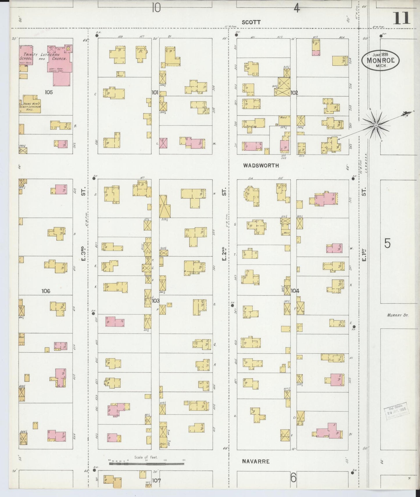 Sanborn Fire Insurance Map from Monroe, Monroe County, Michigan (1899), Sheet #0011 - Complete Map Set gallery image, historic Sanborn map, vintage wall art, Michigan Michigan