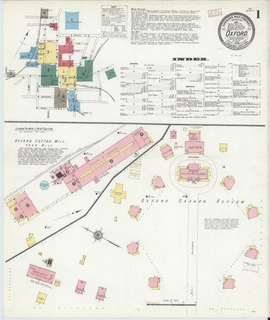 Sanborn Fire Insurance Map from Oxford, Granville County, North Carolina (1909), Sheet #0001 - Historic Sanborn Fire Insurance Map Print, vintage old map wall art, antique decor, genealogy gift, North Carolina North Carolina map