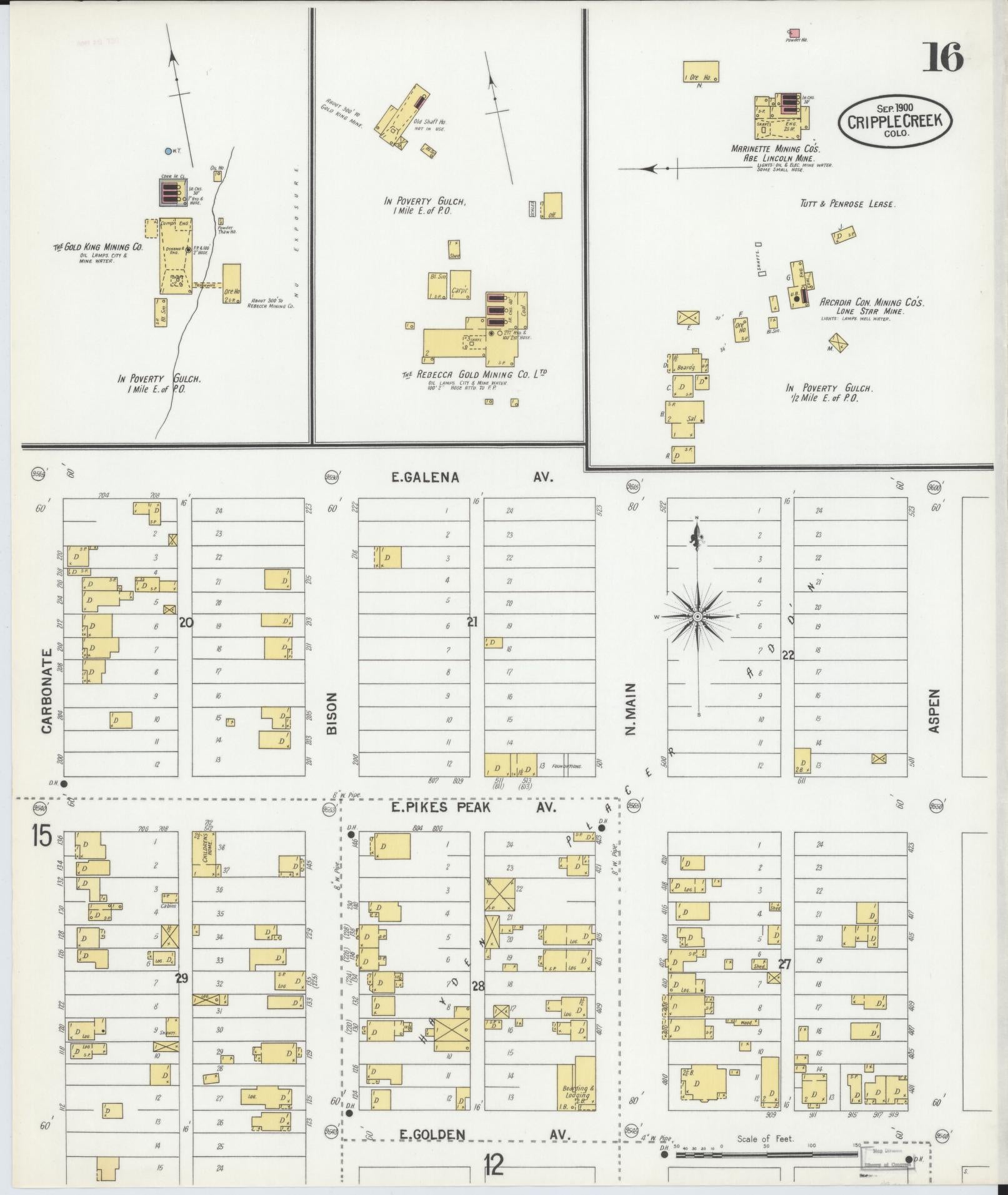Sanborn Fire Insurance Map from Cripple Creek, Teller County, Colorado (1900), Sheet #0016 - Complete Map Set gallery image, historic Sanborn map, vintage wall art, Colorado Colorado