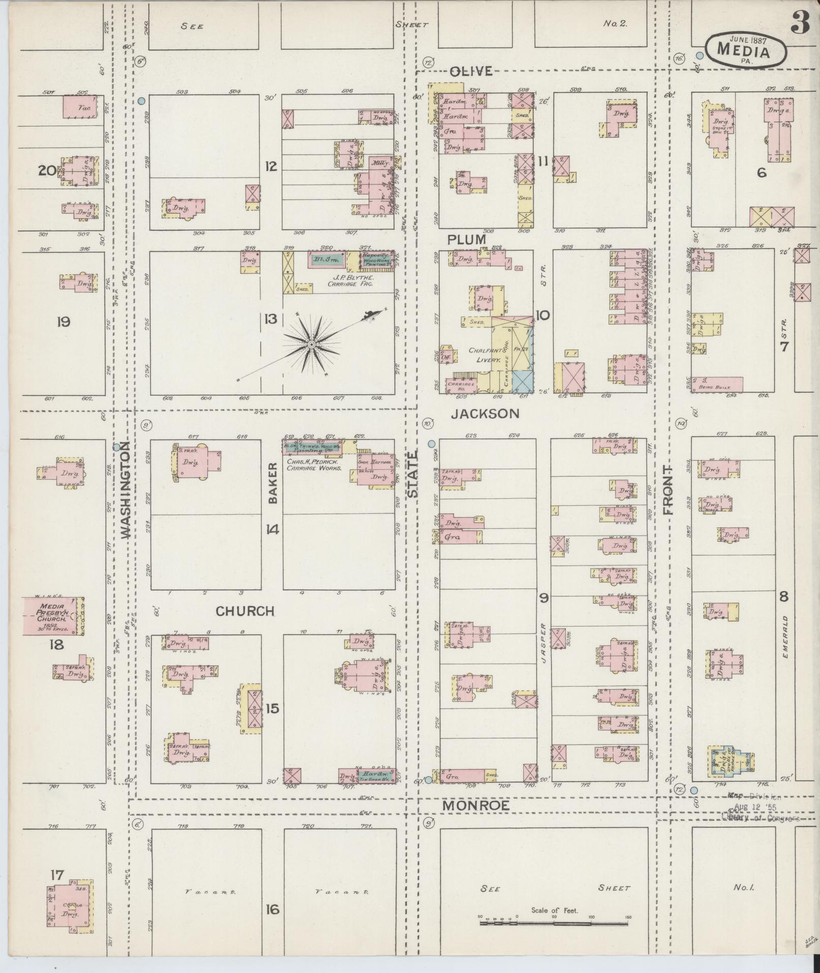 Sanborn Fire Insurance Map from Media, Delaware County, Pennsylvania (1887), Sheet #0003 - Complete Map Set gallery image, historic Sanborn map, vintage wall art, Pennsylvania Pennsylvania