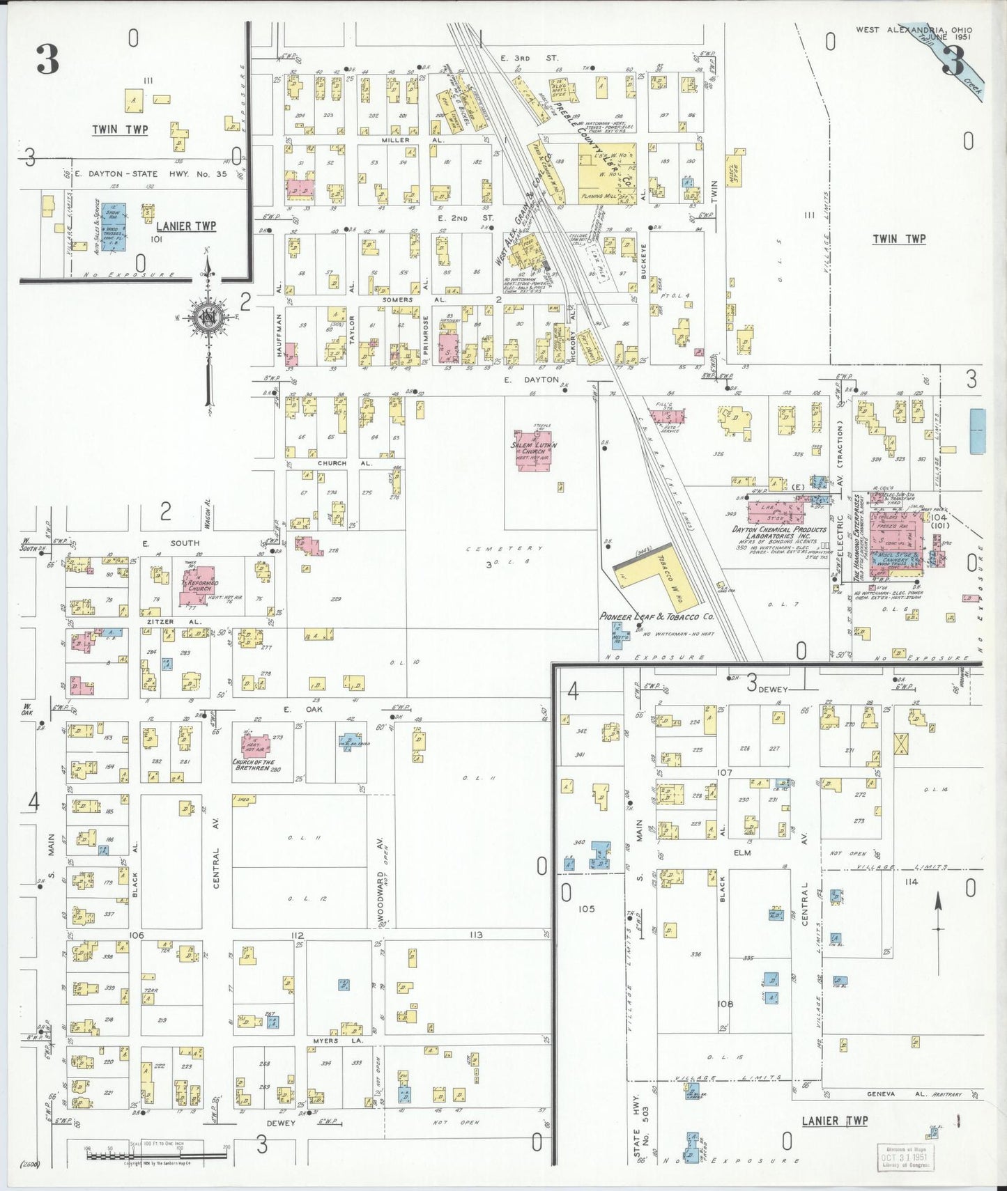 Sanborn Fire Insurance Map from West Alexandria, Preble County, Ohio (1951), Sheet #0003 - Complete Map Set gallery image, historic Sanborn map, vintage wall art, Ohio Ohio