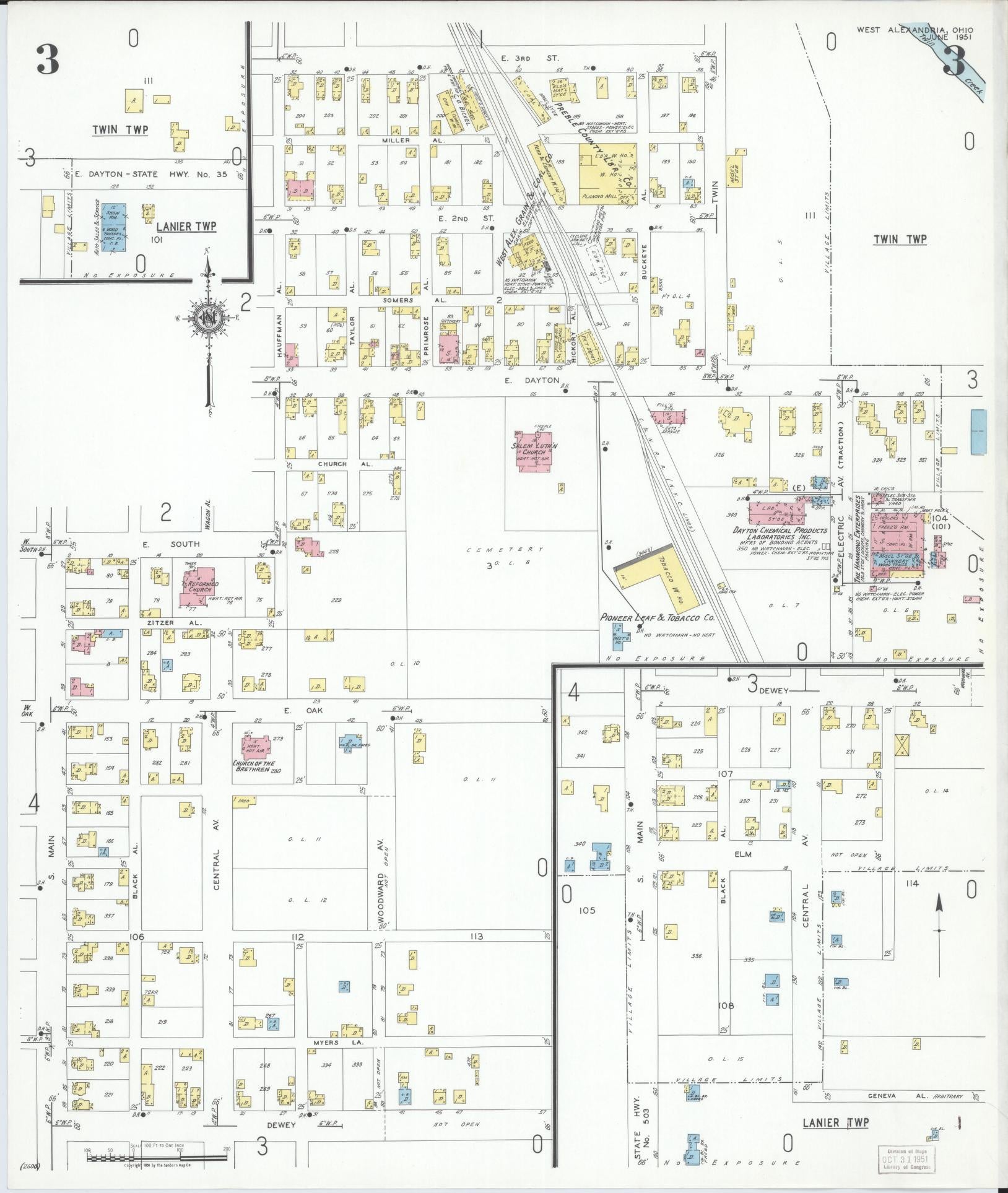 Sanborn Fire Insurance Map from West Alexandria, Preble County, Ohio (1951), Sheet #0003 - Complete Map Set gallery image, historic Sanborn map, vintage wall art, Ohio Ohio