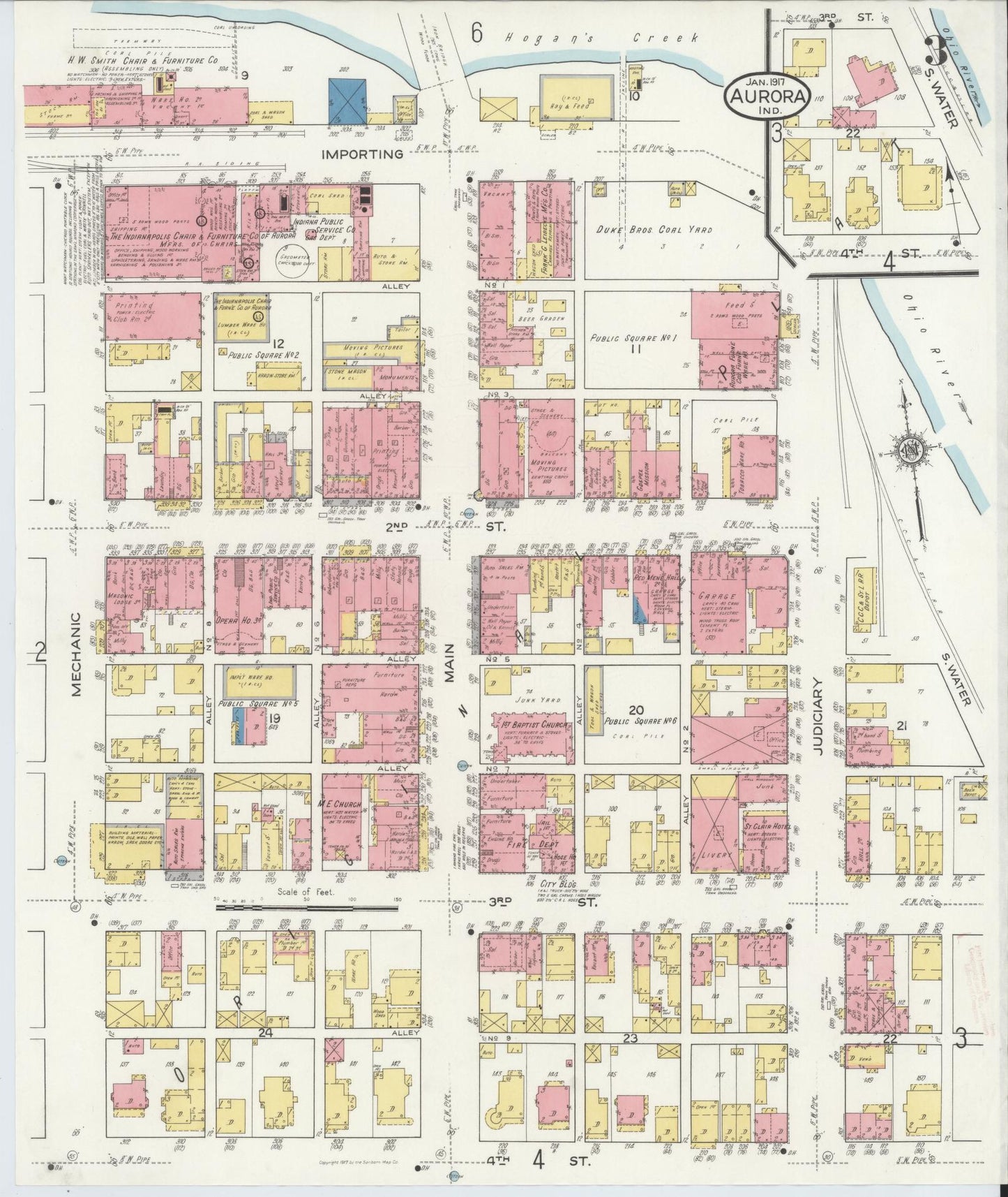 Sanborn Fire Insurance Map from Aurora, Dearborn County, Indiana (1917), Sheet #0003 - Complete Map Set gallery image, historic Sanborn map, vintage wall art, Indiana Indiana