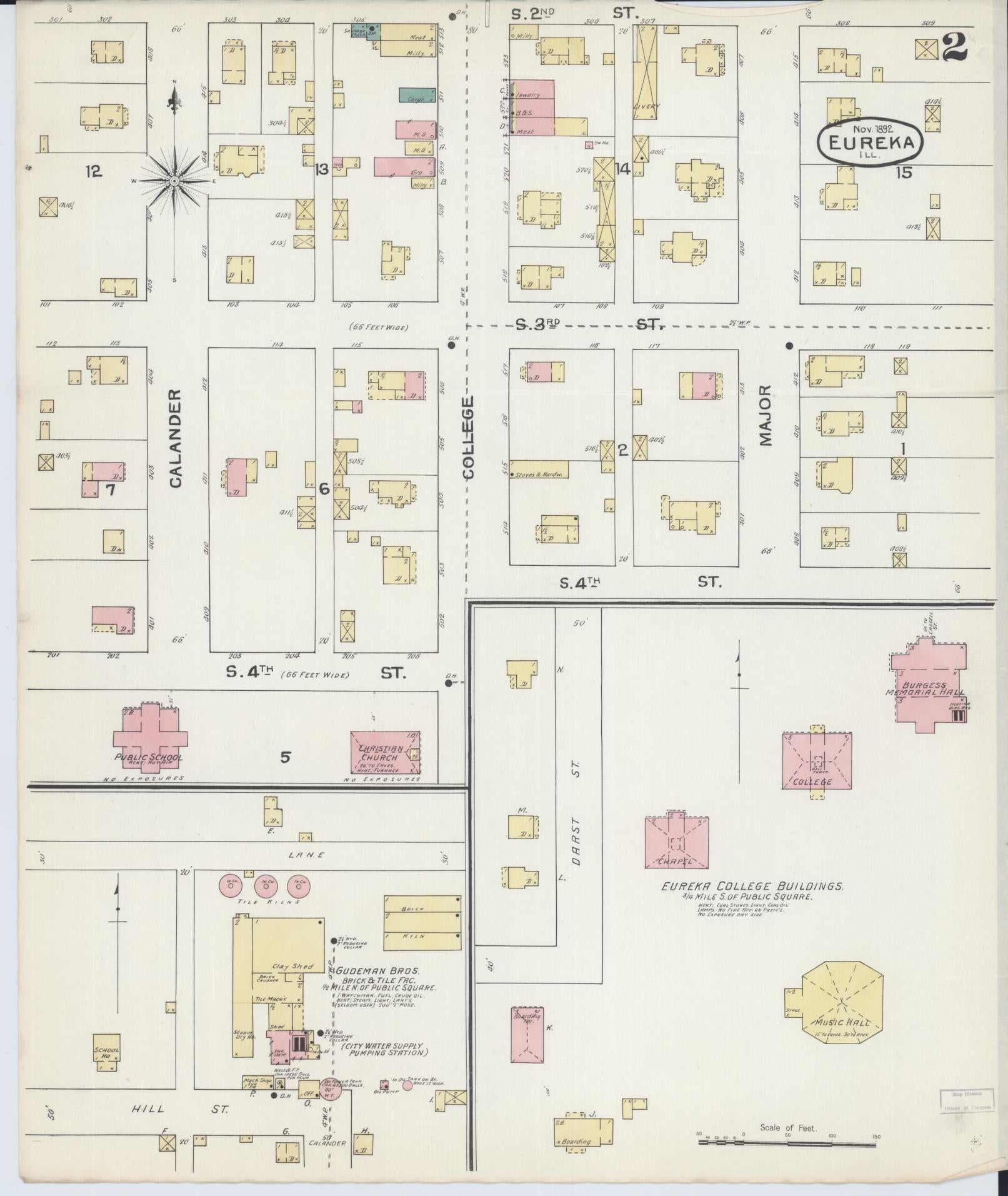 Sanborn Fire Insurance Map from Eureka, Woodford County, Illinois (1892), Sheet #0002 - Complete Map Set gallery image, historic Sanborn map, vintage wall art, Illinois Illinois