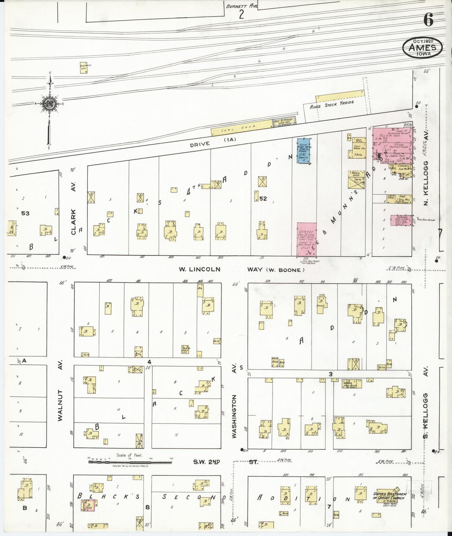 Sanborn Fire Insurance Map from Ames, Story County, Iowa (1920), Sheet #0006 - Historic Sanborn Fire Insurance Map Print, vintage old map wall art