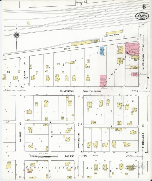 Sanborn Fire Insurance Map from Ames, Story County, Iowa (1920), Sheet #0006 - Historic Sanborn Fire Insurance Map Print, vintage old map wall art