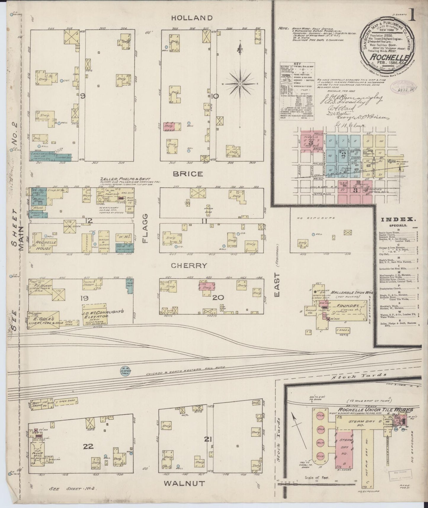 Sanborn Fire Insurance Map from Rochelle, Ogle County, Illinois (1886), Sheet #0001 - Complete Map Set gallery image, historic Sanborn map, vintage wall art, Illinois Illinois