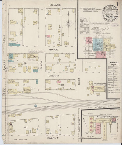 Sanborn Fire Insurance Map from Rochelle, Ogle County, Illinois (1886), Sheet #0001 - Complete Map Set gallery image, historic Sanborn map, vintage wall art, Illinois Illinois