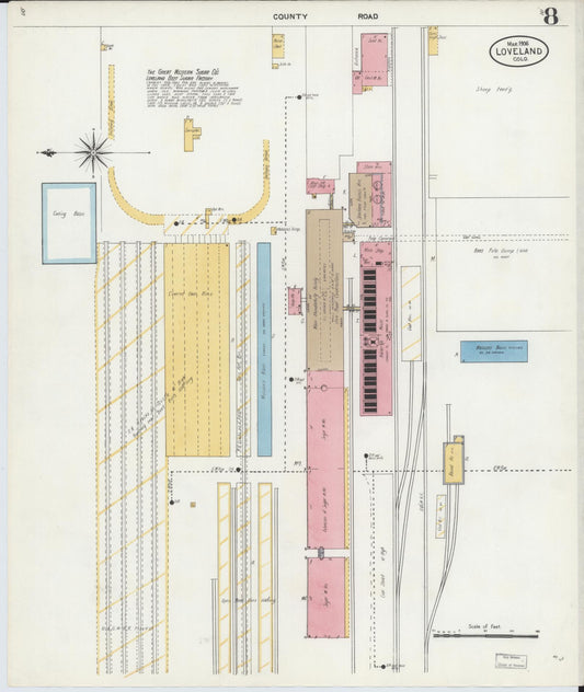 Sanborn Fire Insurance Map from Loveland, Larimer County, Colorado (1906), Sheet #0008 - Historic Sanborn Fire Insurance Map Print, vintage old map wall art, antique decor, genealogy gift, Colorado Colorado map