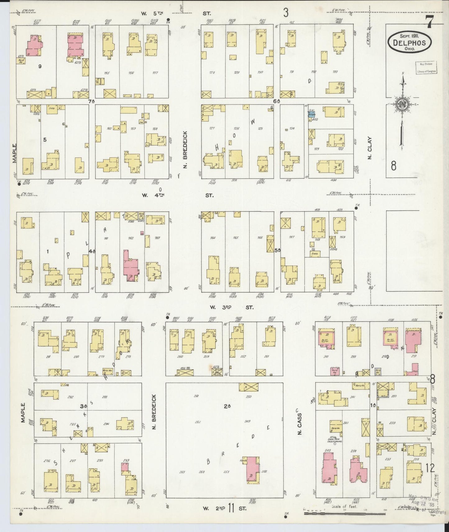 Sanborn Fire Insurance Map from Delphos, Van Wert And Allen Counties, Ohio (1911), Sheet #0007 - Historic Sanborn Fire Insurance Map Print, vintage old map wall art, antique decor, genealogy gift, Ohio Ohio map