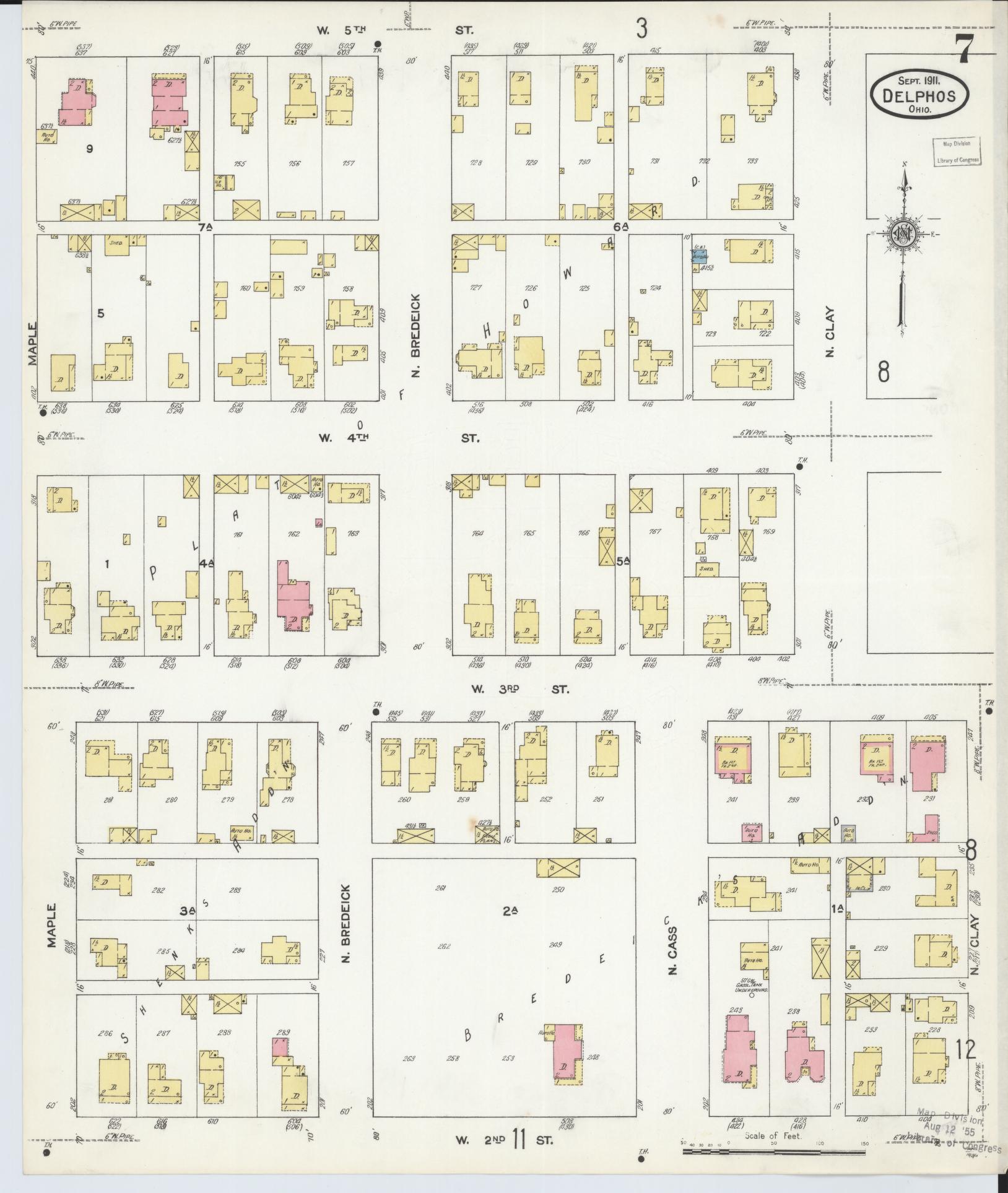 Sanborn Fire Insurance Map from Delphos, Van Wert And Allen Counties, Ohio (1911), Sheet #0007 - Historic Sanborn Fire Insurance Map Print, vintage old map wall art, antique decor, genealogy gift, Ohio Ohio map