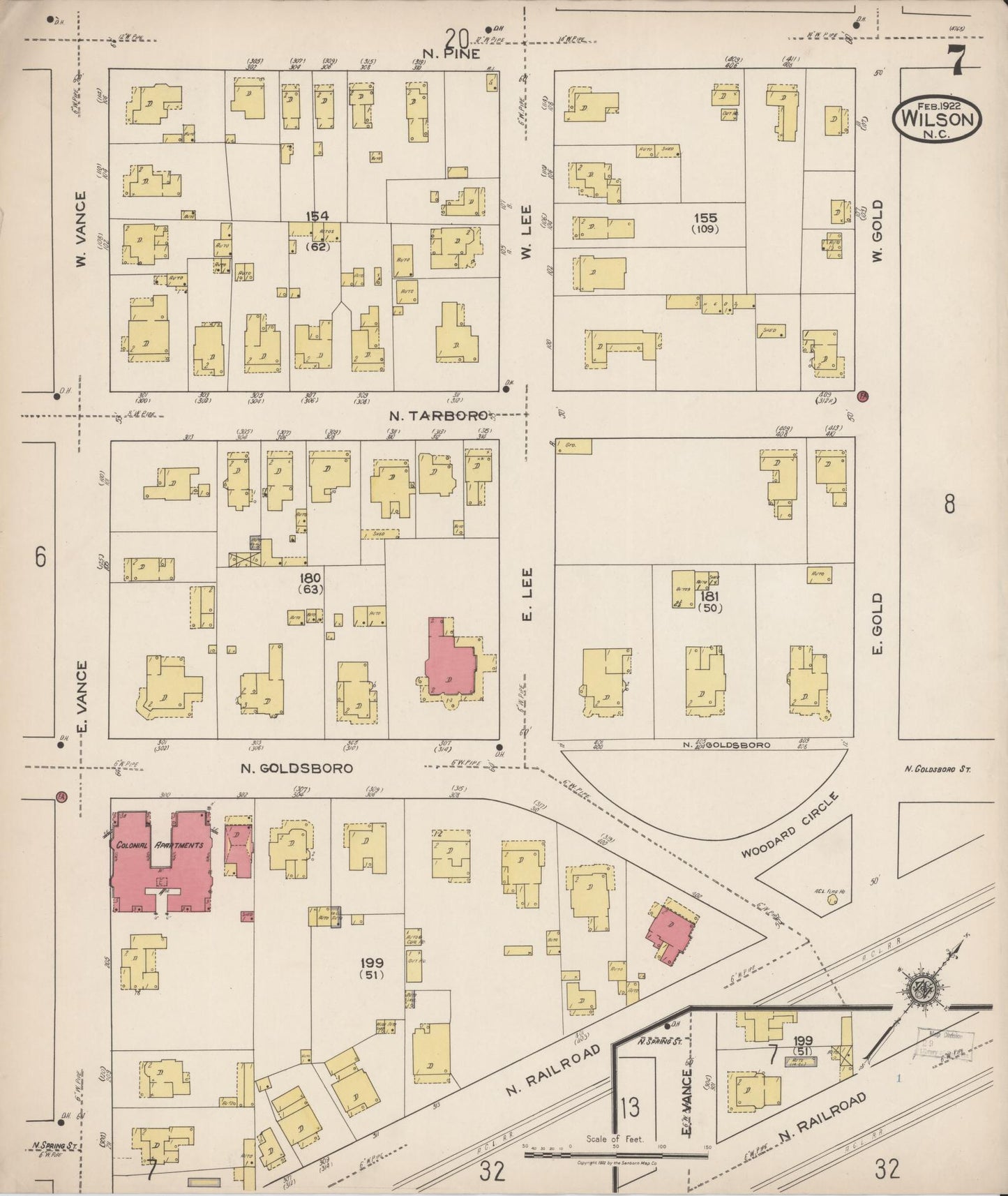 Sanborn Fire Insurance Map from Wilson, Wilson County, North Carolina (1922), Sheet #0007 - Complete Map Set gallery image, historic Sanborn map, vintage wall art, North Carolina North Carolina