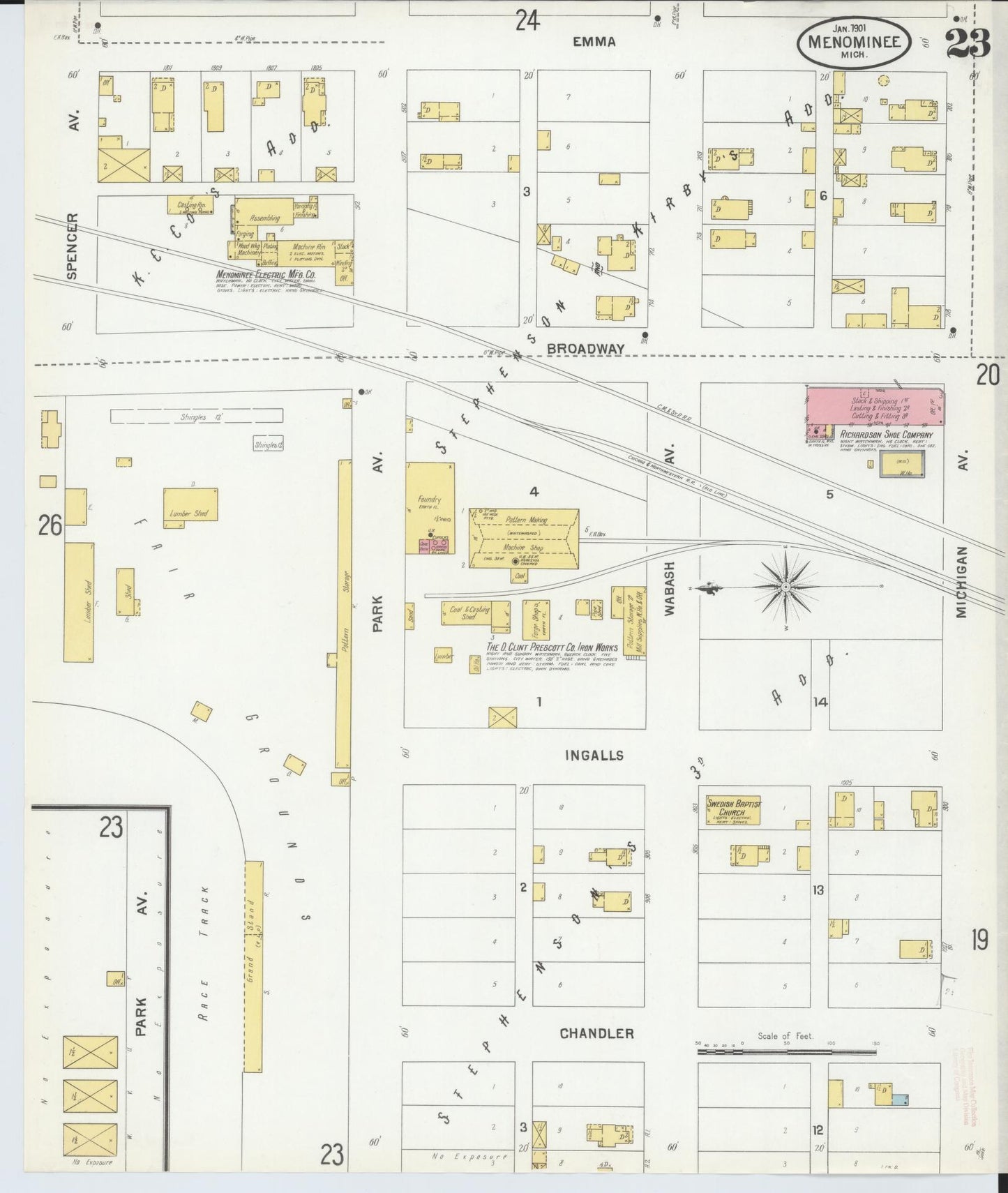 Sanborn Fire Insurance Map from Menominee, Menominee County, Michigan (1901), Sheet #0023 - Complete Map Set gallery image, historic Sanborn map, vintage wall art, Michigan Michigan