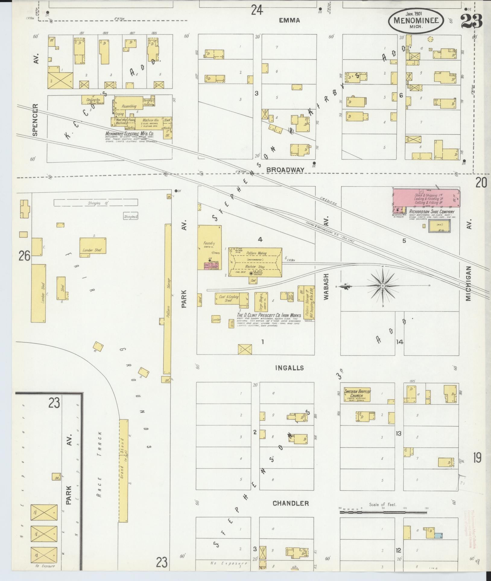 Sanborn Fire Insurance Map from Menominee, Menominee County, Michigan (1901), Sheet #0023 - Complete Map Set gallery image, historic Sanborn map, vintage wall art, Michigan Michigan