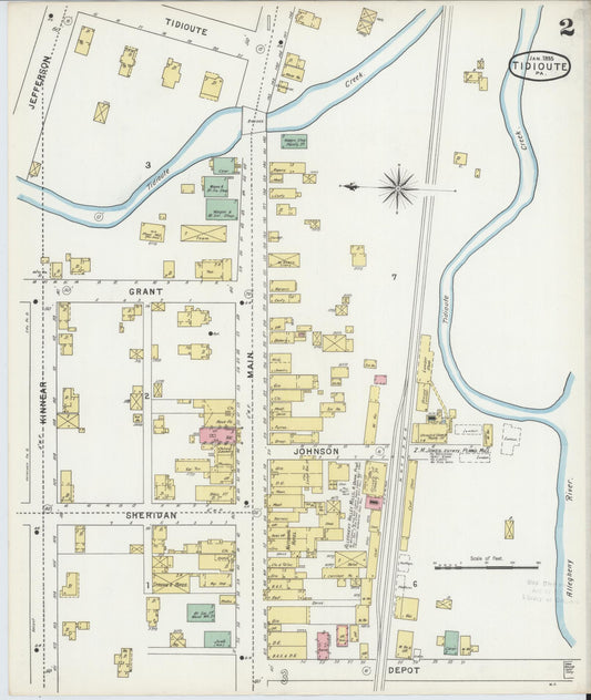 Sanborn Fire Insurance Map from Tidioute, Warren County, Pennsylvania (1895), Sheet #0002 - Historic Sanborn Fire Insurance Map Print, vintage old map wall art, antique decor, genealogy gift, Pennsylvania Pennsylvania map
