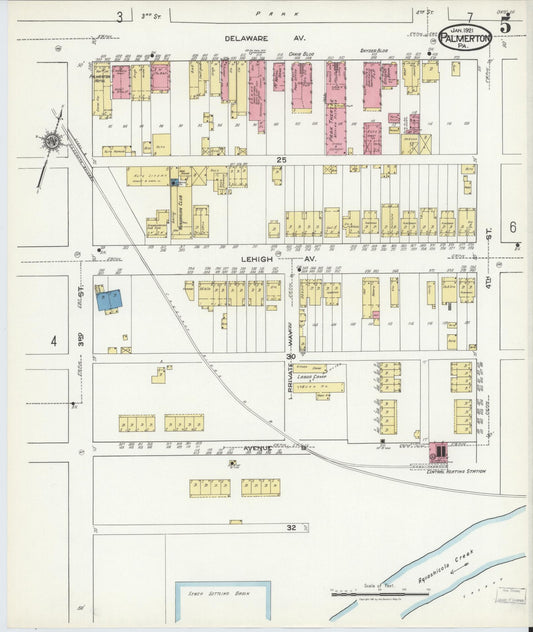 Sanborn Fire Insurance Map from Palmerton, Carbon County, Pennsylvania (1921), Sheet #0005 - Historic Sanborn Fire Insurance Map Print, vintage old map wall art, antique decor, genealogy gift, Pennsylvania Pennsylvania map