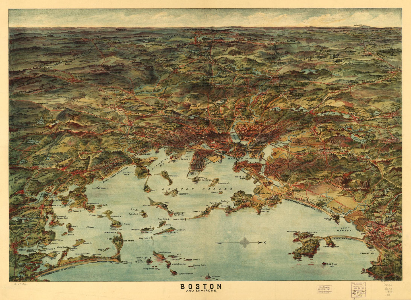 Boston and environs. (1905) – Historic Bird’s-Eye View Panorama Print