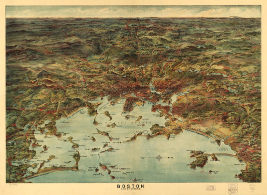 Boston and environs. (1905) – Historic Bird’s-Eye View Panorama Print