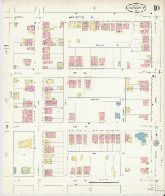 Sanborn Fire Insurance Map from Phoenixville, Chester County, Pennsylvania (1913), Sheet #0010 - Historic Sanborn Fire Insurance Map Print, vintage old map wall art, antique decor, genealogy gift, Pennsylvania Pennsylvania map