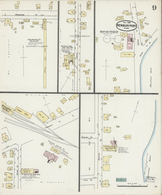 Sanborn Fire Insurance Map from Newburyport, Essex County, Massachusetts (1888), Sheet #0009 - Historic Sanborn Fire Insurance Map Print, vintage old map wall art, antique decor, genealogy gift, Massachusetts Massachusetts map