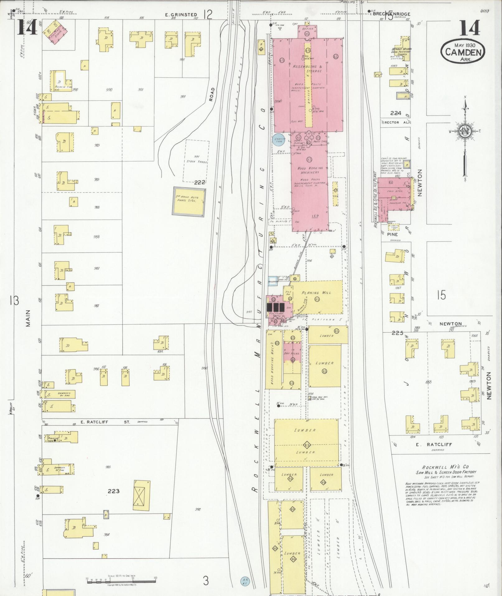 Sanborn Fire Insurance Map from Camden, Ouachita County, Arkansas (1930), Sheet #0014 - Complete Map Set gallery image, historic Sanborn map, vintage wall art, Arkansas Arkansas