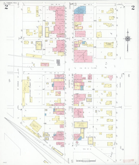 Sanborn Fire Insurance Map from Saint Charles, Winona County, Minnesota (1949), Sheet #0002 - Historic Sanborn Fire Insurance Map Print, vintage old map wall art, antique decor, genealogy gift, Minnesota Minnesota map