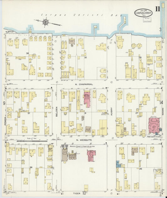 Sanborn Fire Insurance Map from Corpus Christi, Nueces County, Texas (1914), Sheet #0011 - Historic Sanborn Fire Insurance Map Print, vintage old map wall art, antique decor, genealogy gift, Texas Texas map