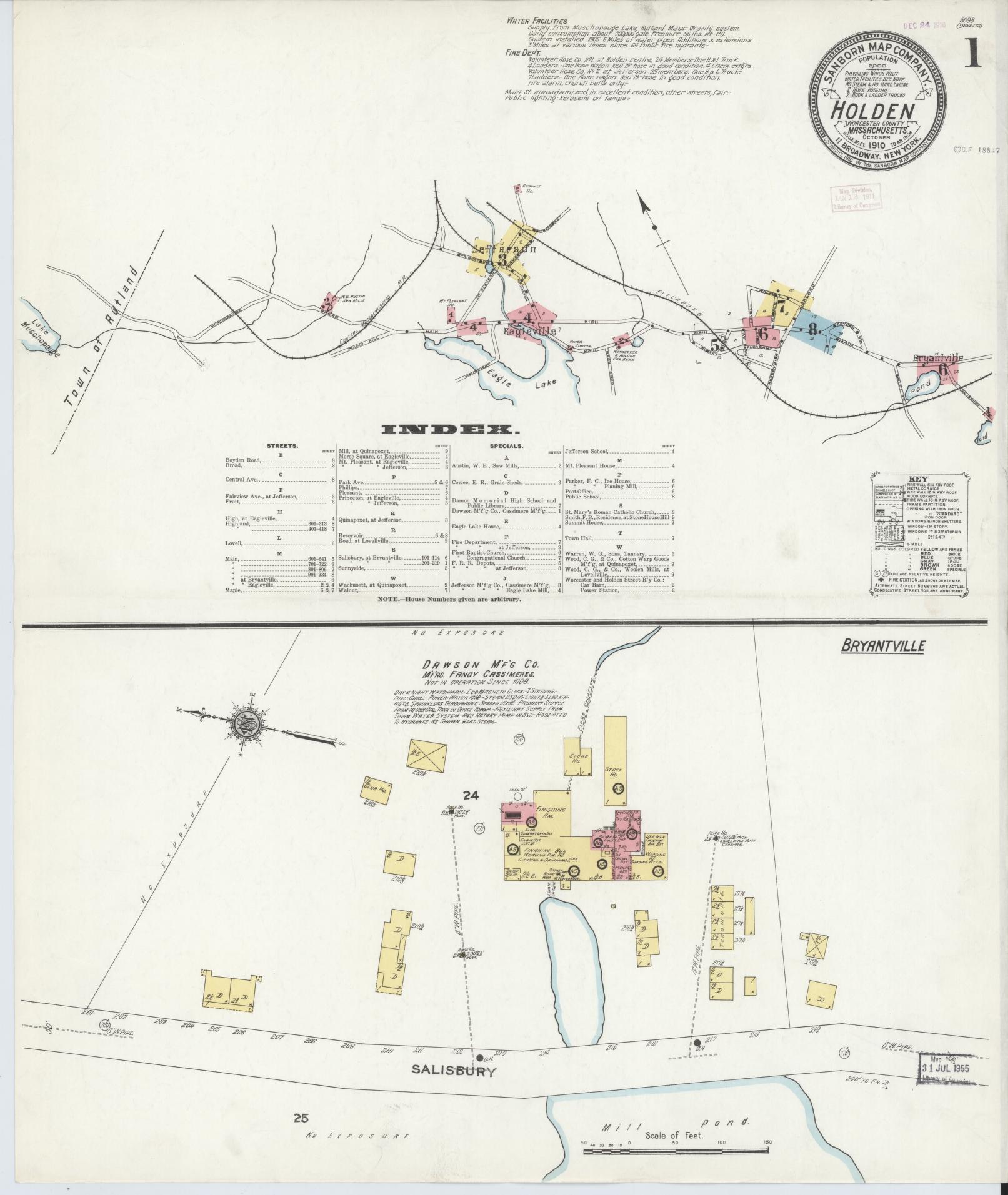 Sanborn Fire Insurance Map from Holden, Worcester County, Massachusetts. (1910) – Historic Sanborn Fire Insurance Map Print
