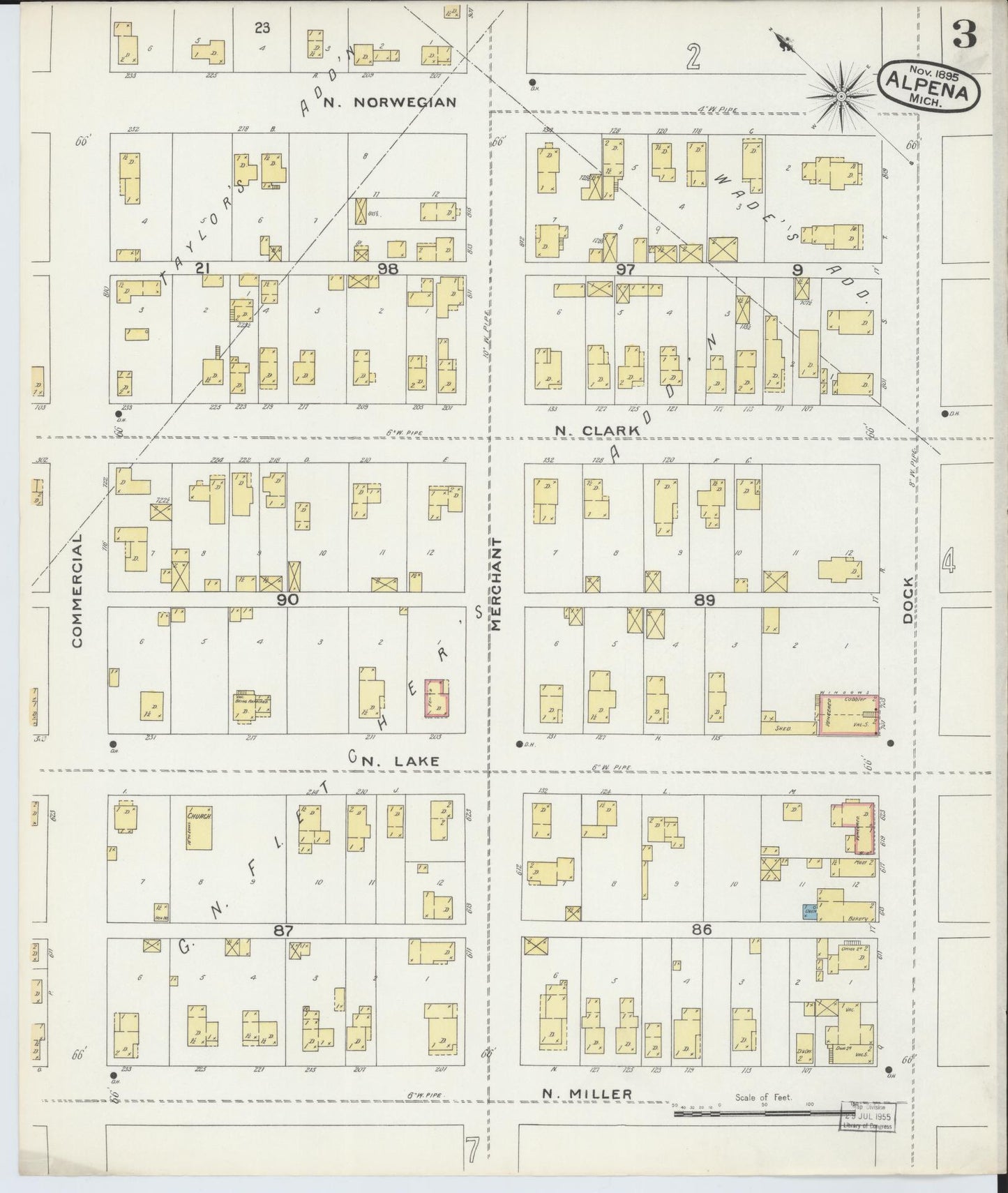 Sanborn Fire Insurance Map from Alpena, Alpena County, Michigan (1895), Sheet #0003 - Historic Sanborn Fire Insurance Map Print, vintage old map wall art, antique decor, genealogy gift, Michigan Michigan map