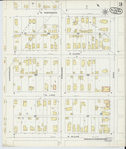 Sanborn Fire Insurance Map from Alpena, Alpena County, Michigan (1895), Sheet #0003 - Historic Sanborn Fire Insurance Map Print, vintage old map wall art, antique decor, genealogy gift, Michigan Michigan map
