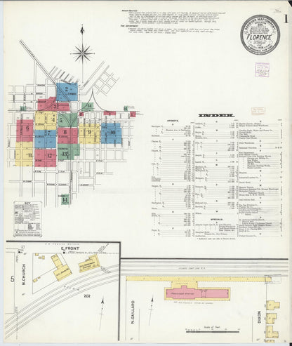 Sanborn Fire Insurance Map from Florence, Florence County, South Carolina (1908), Sheet #0001 - Complete Map Set gallery image, historic Sanborn map, vintage wall art, South Carolina South Carolina