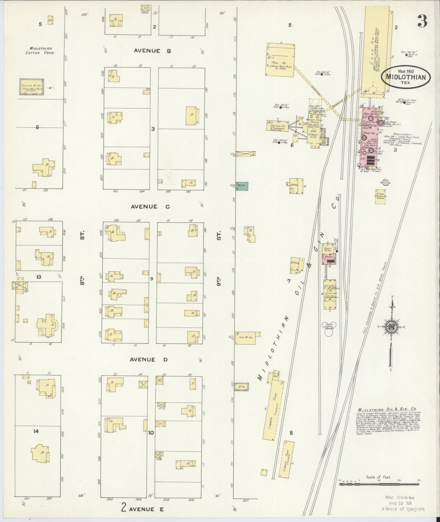 Sanborn Fire Insurance Map from Midlothian, Ellis County, Texas (1910), Sheet #0003 - Historic Sanborn Fire Insurance Map Print, vintage old map wall art, antique decor, genealogy gift, Texas Texas map