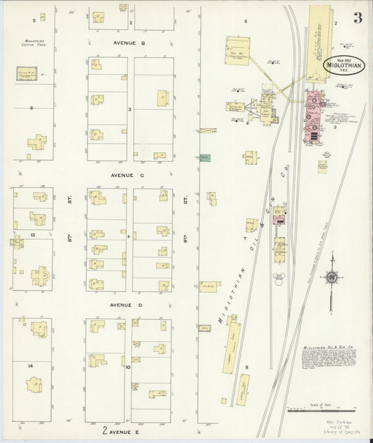 Sanborn Fire Insurance Map from Midlothian, Ellis County, Texas (1910), Sheet #0003 - Historic Sanborn Fire Insurance Map Print, vintage old map wall art, antique decor, genealogy gift, Texas Texas map