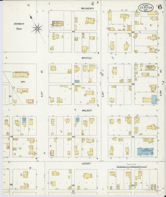 Sanborn Fire Insurance Map from Saint Peter, Nicollet County, Minnesota (1900), Sheet #0006 - Historic Sanborn Fire Insurance Map Print, vintage old map wall art, antique decor, genealogy gift, Minnesota Minnesota map