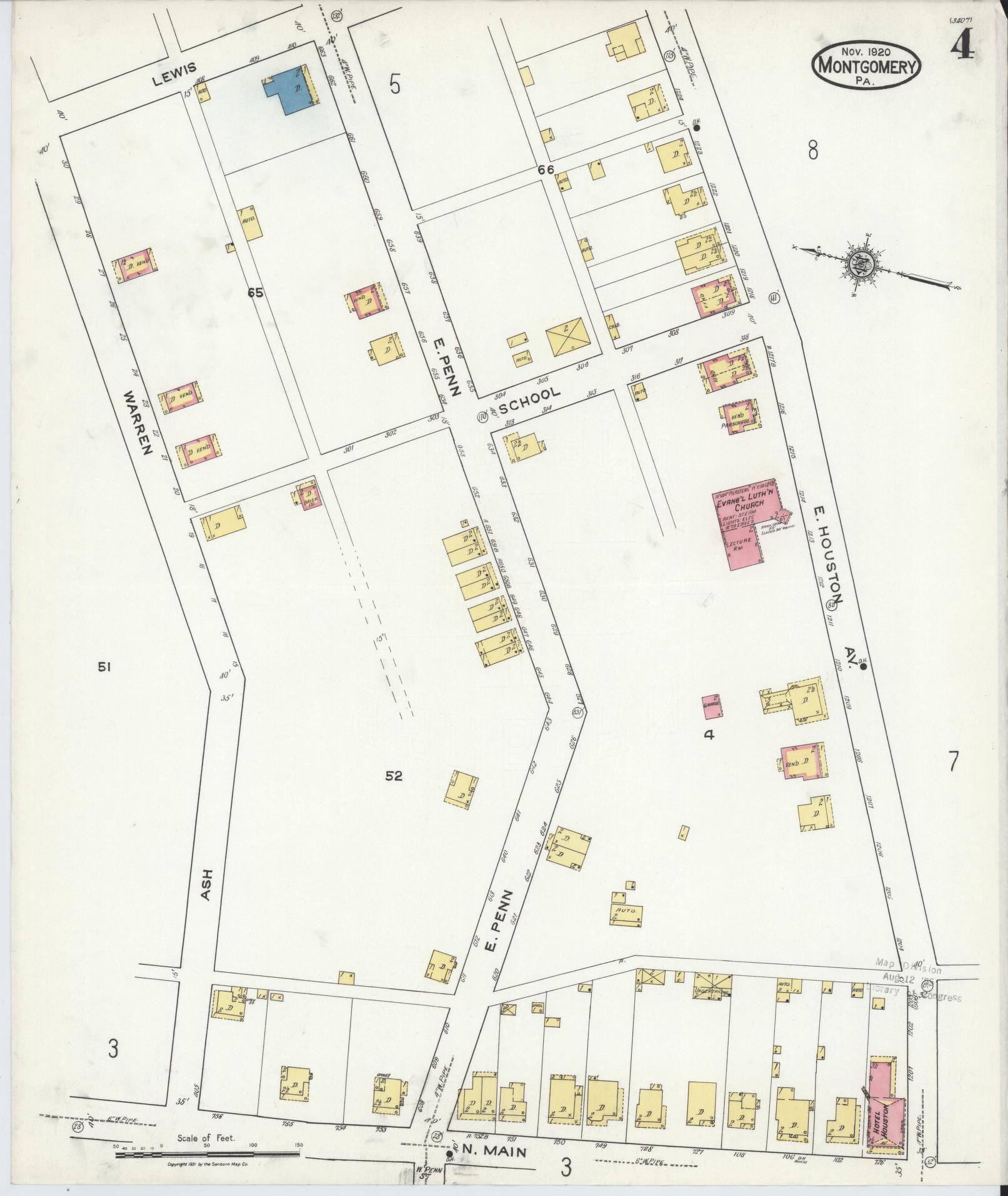 Sanborn Fire Insurance Map from Montgomery, Lycoming County, Pennsylvania (1920), Sheet #0004 - Complete Map Set gallery image, historic Sanborn map, vintage wall art, Pennsylvania Pennsylvania