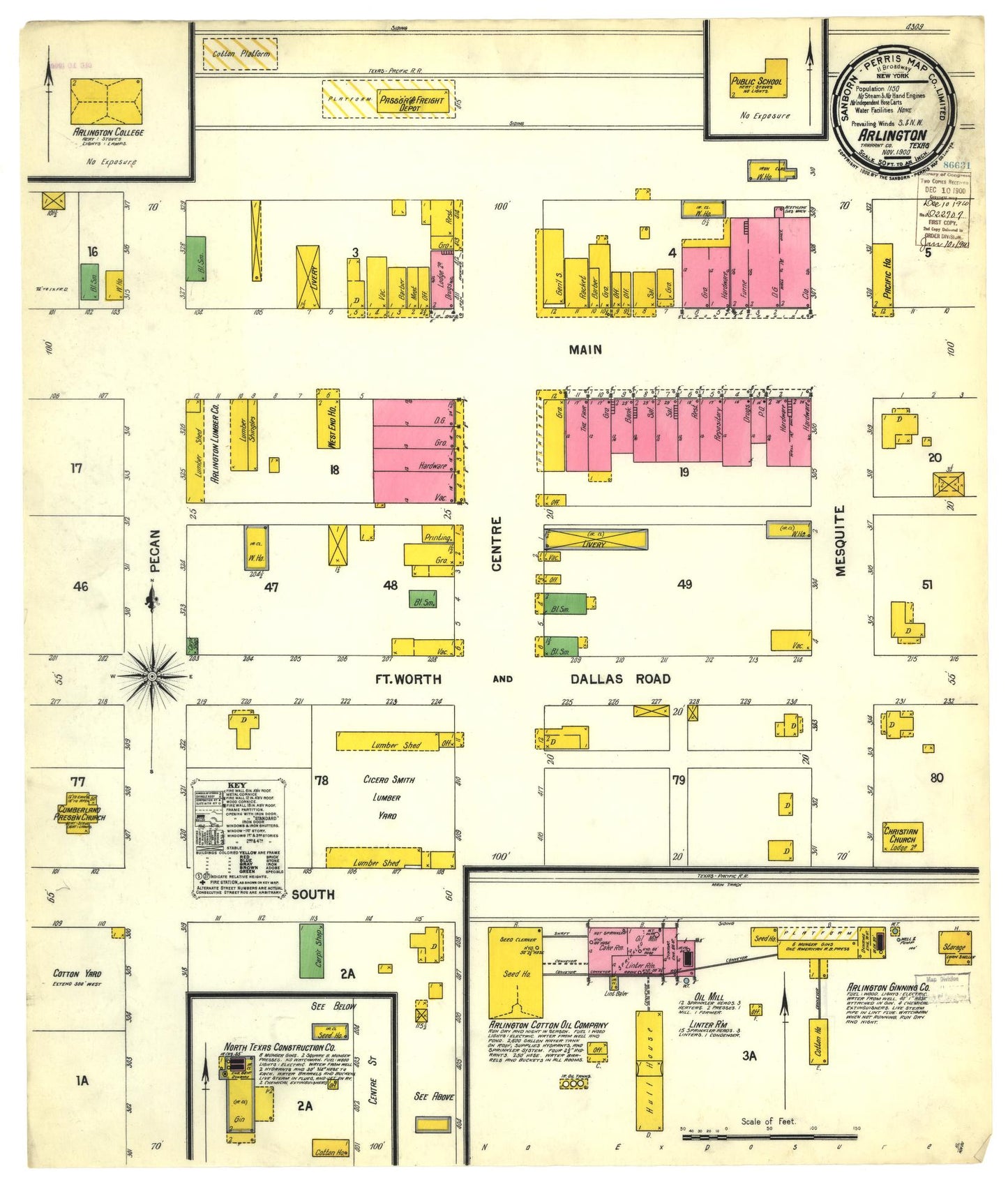Sanborn Fire Insurance Map from Arlington, Tarrant County, Texas (1900), Sheet #0001 - Historic Sanborn Fire Insurance Map Print, vintage old map wall art, antique decor, genealogy gift, Texas Texas map