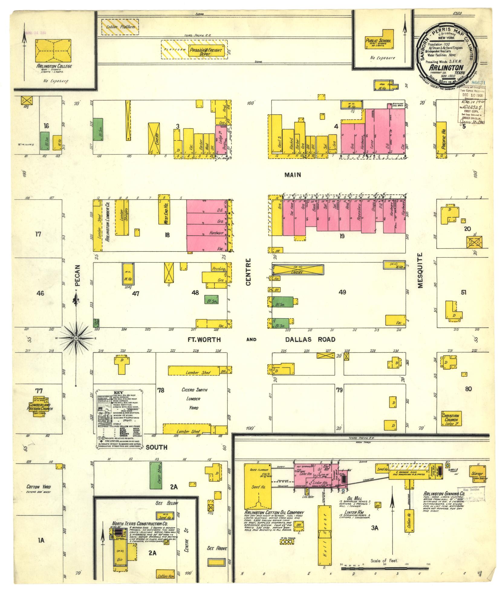 Sanborn Fire Insurance Map from Arlington, Tarrant County, Texas (1900), Sheet #0001 - Historic Sanborn Fire Insurance Map Print, vintage old map wall art, antique decor, genealogy gift, Texas Texas map