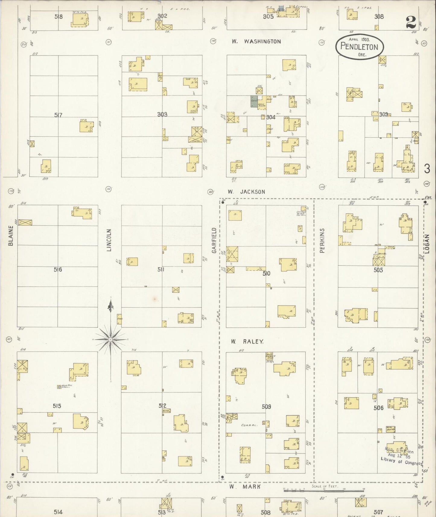 Sanborn Fire Insurance Map from Pendleton, Umatilla County, Oregon (1903), Sheet #0002 - Complete Map Set gallery image, historic Sanborn map, vintage wall art, Oregon Oregon