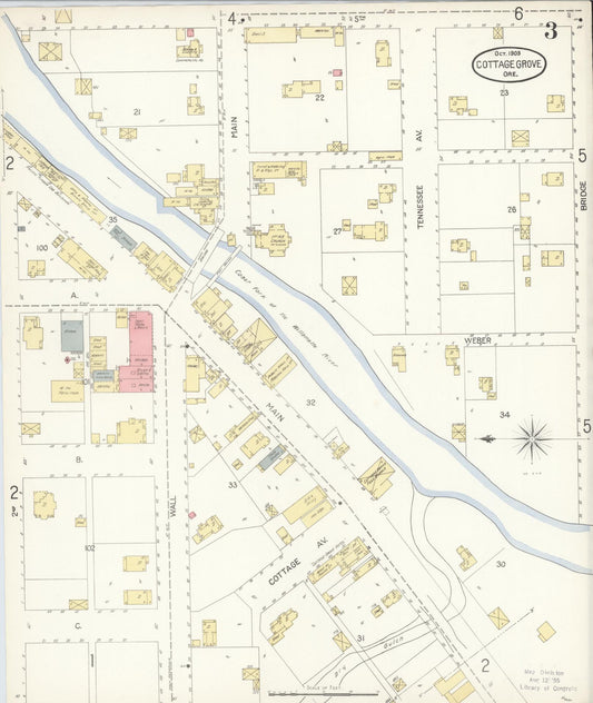 Sanborn Fire Insurance Map from Cottage Grove, Lane County, Oregon (1903), Sheet #0003 - Historic Sanborn Fire Insurance Map Print, vintage old map wall art, antique decor, genealogy gift, Oregon Oregon map