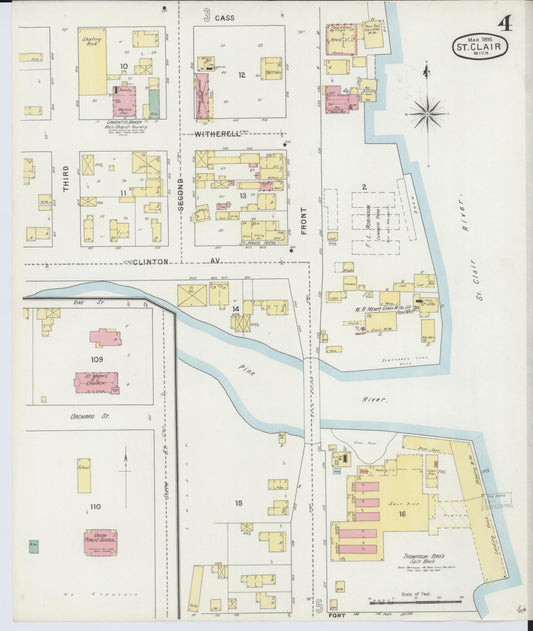Sanborn Fire Insurance Map from Saint Clair, Saint Clair County, Michigan (1895), Sheet #0004 - Historic Sanborn Fire Insurance Map Print, vintage old map wall art, antique decor, genealogy gift, Michigan Michigan map