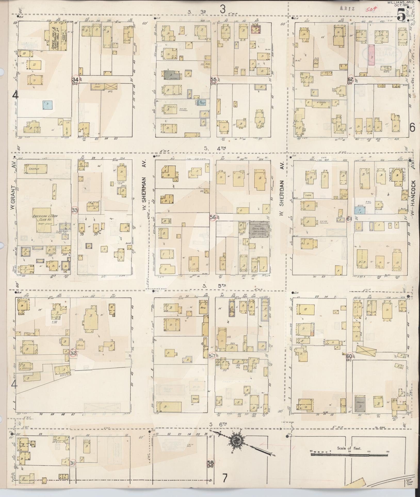Sanborn Fire Insurance Map from Williams, Coconino County, Arizona (1948), Sheet #0005 - Historic Sanborn Fire Insurance Map Print, vintage old map wall art, antique decor, genealogy gift, Arizona Arizona map