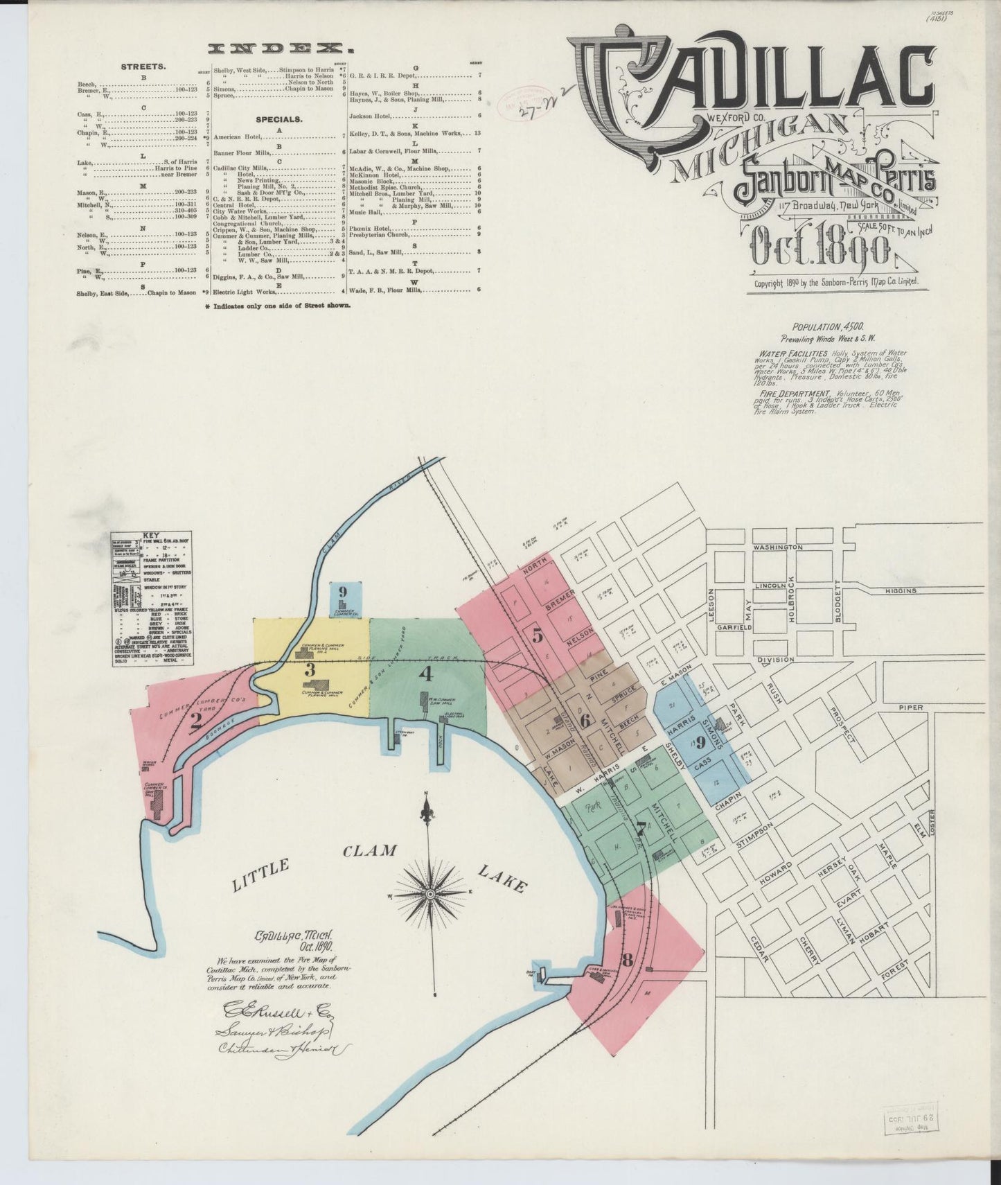 Sanborn Fire Insurance Map from Cadillac, Wexford County, Michigan (1890), Sheet #0001 - Historic Sanborn Fire Insurance Map Print, vintage old map wall art, antique decor, genealogy gift, Michigan Michigan map