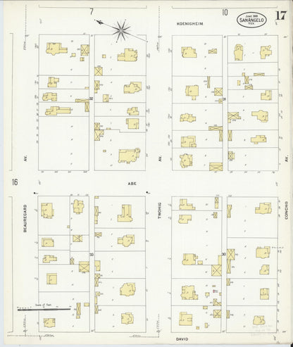 Sanborn Fire Insurance Map from San Angelo, Tom Green County, Texas (1908), Sheet #0017 - Historic Sanborn Fire Insurance Map Print, vintage old map wall art, antique decor, genealogy gift, Texas Texas map