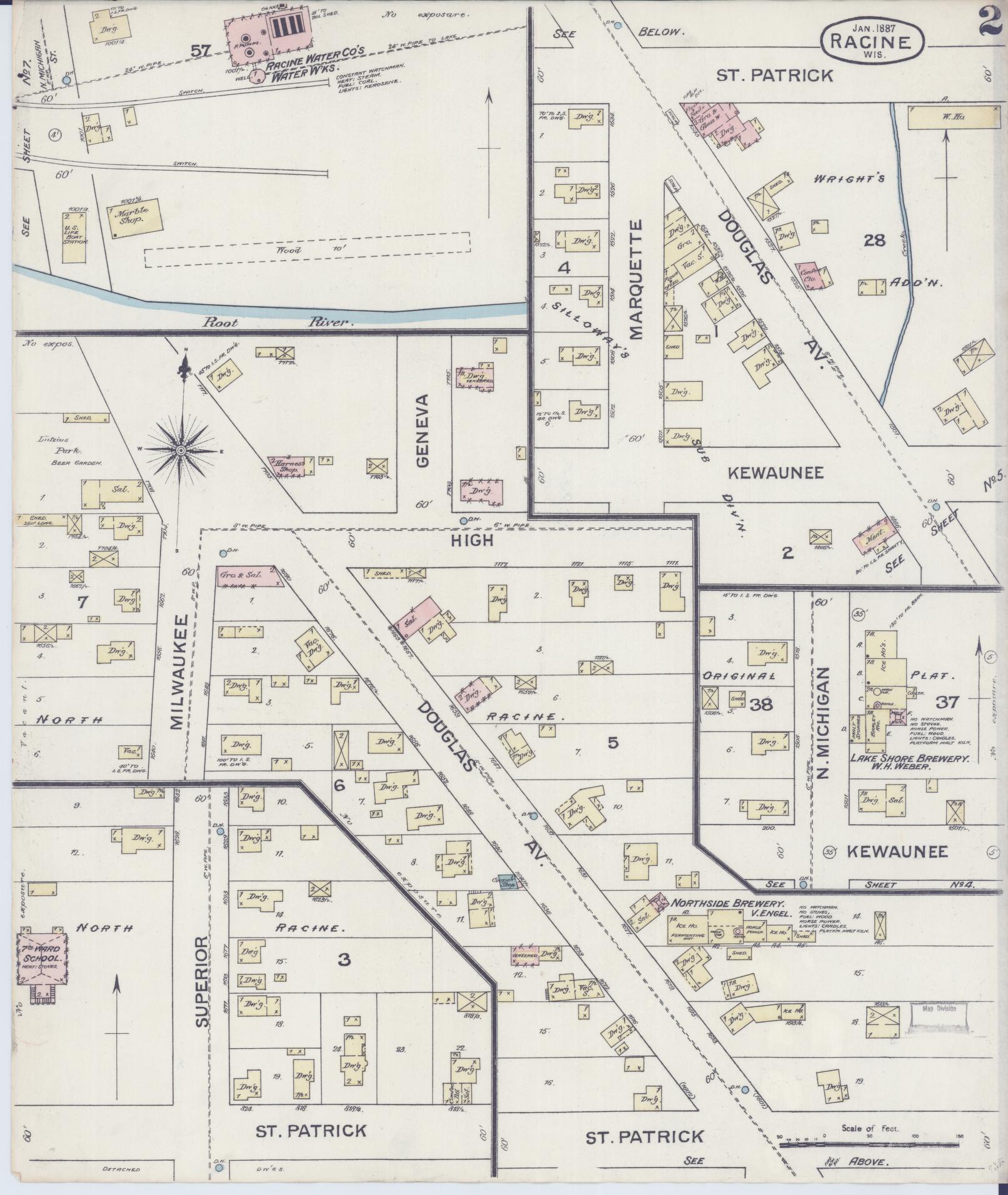 Sanborn Fire Insurance Map from Racine, Racine County, Wisconsin (1887), Sheet #0002 - Complete Map Set gallery image, historic Sanborn map, vintage wall art, Wisconsin Wisconsin