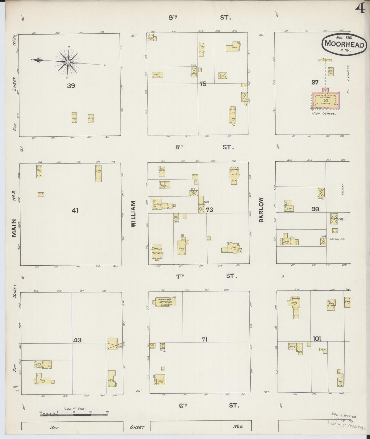 Sanborn Fire Insurance Map from Moorhead, Clay County, Minnesota (1890), Sheet #0004 - Complete Map Set gallery image, historic Sanborn map, vintage wall art, Minnesota Minnesota