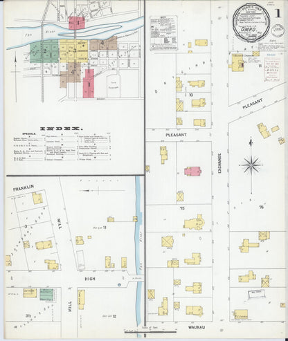 Sanborn Fire Insurance Map from Omro, Winnebago County, Wisconsin (1900), Sheet #0001 - Historic Sanborn Fire Insurance Map Print, vintage old map wall art, antique decor, genealogy gift, Wisconsin Wisconsin map